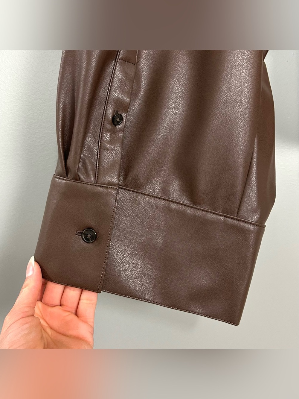 Anthropologie Maeve Faux-Leather Wrap Top Women’s Size 3X Asymmetrical Brown - Picture 7 of 10